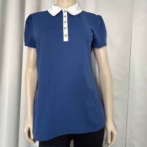 Lilly Pulitzer Luxletic UPF 50+ Frida Puff Sleeve Polo Navy Top Women Size XL